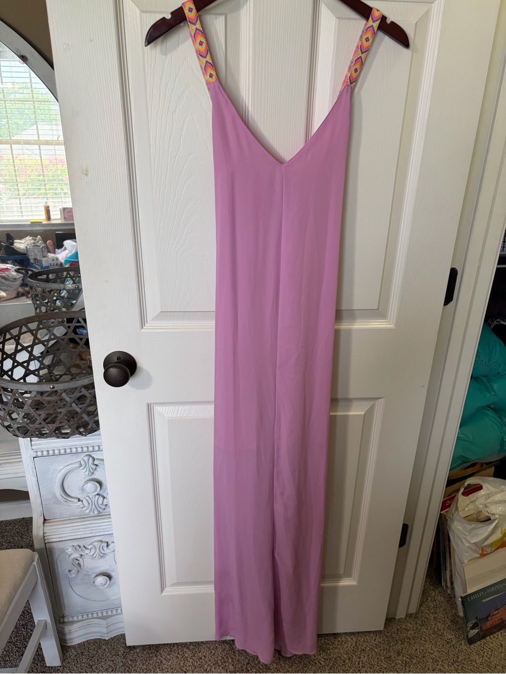 Izzy & Lola Lilac Maxi Slip Dress with Embroidered Straps Medium coastal beach